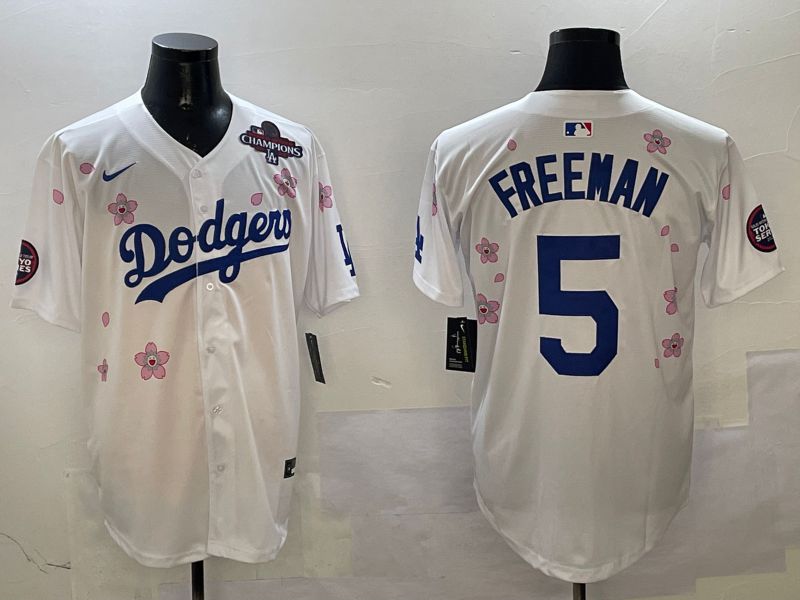 Men Los Angeles Dodgers #5 Freeman White Sakura Edition 2025 Nike MLB Jersey style 2->los angeles dodgers->MLB Jersey